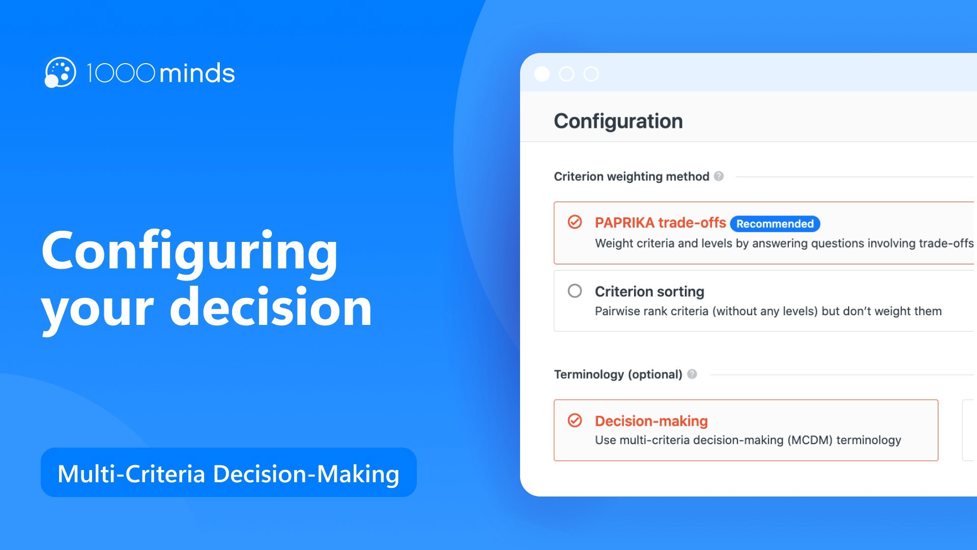 Configuring your 1000minds decision