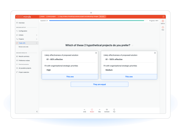 The 1000minds user interface.