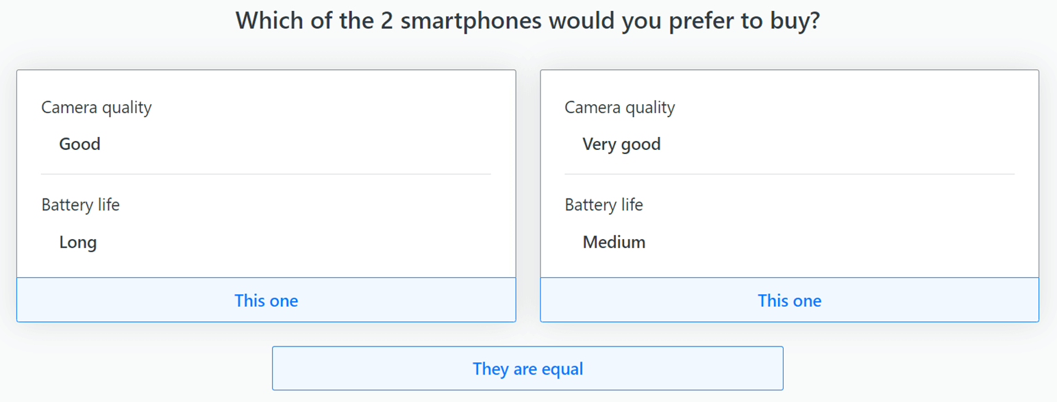 Trade-off question between two hypothetical phones defined on two attributes