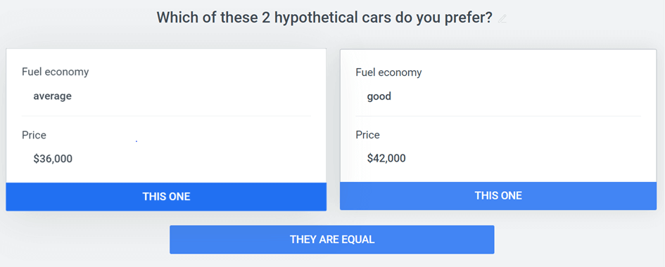 Example question for choosing a car.
